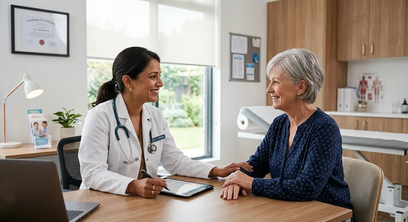 Doctor consulting with patient in private healthcare setting